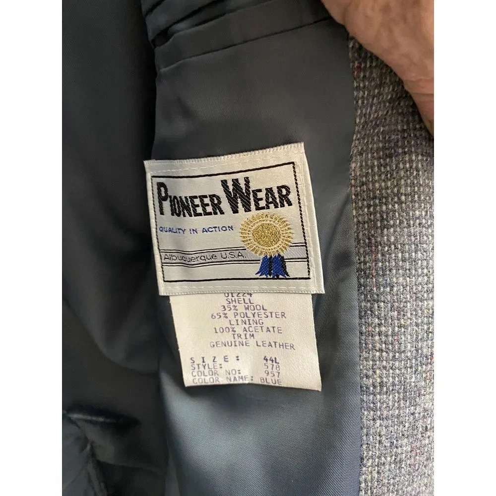 Vintage Pioneer Wear Western Sport coat Jacket Grey Elbow Patches 44L Wool Blend
